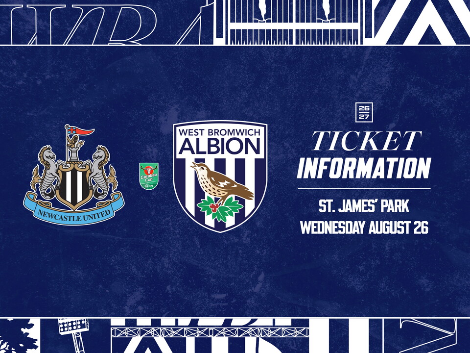 A ticket graphic for Albion's Carabao Cup second-round match against Newcastle