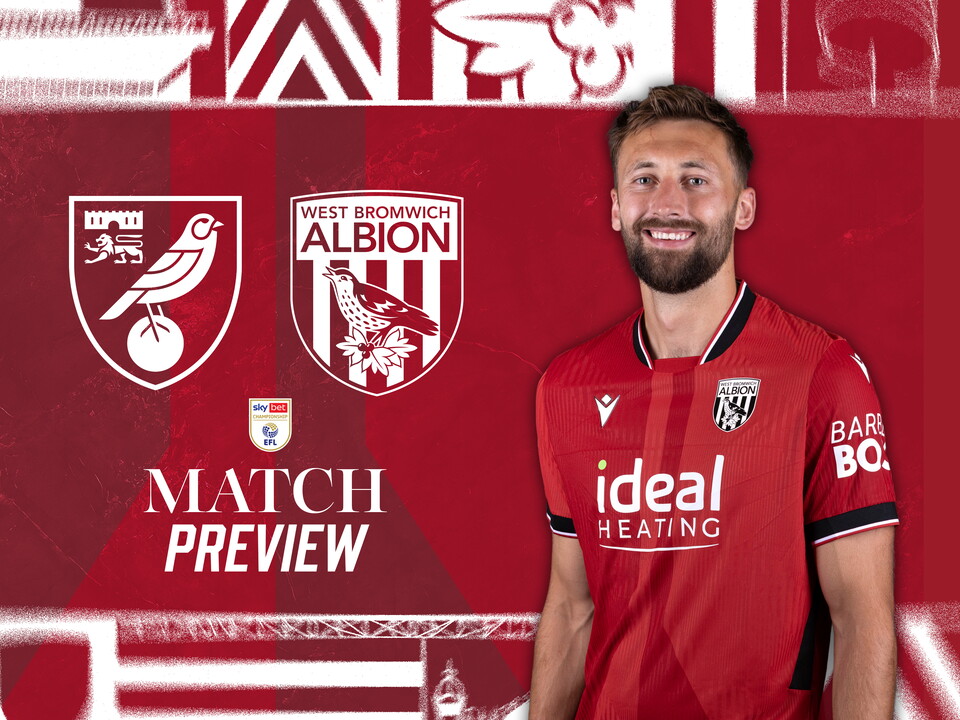 Away match preview for Norwich City trip with both club badges and an image of Nat Phillips smiling at the camera in the red shirt 
