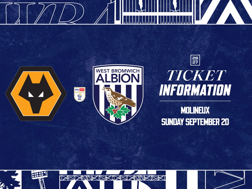 A ticket graphic displaying information for Albion's Sky Bet Championship game against Wolverhampton Wanderers
