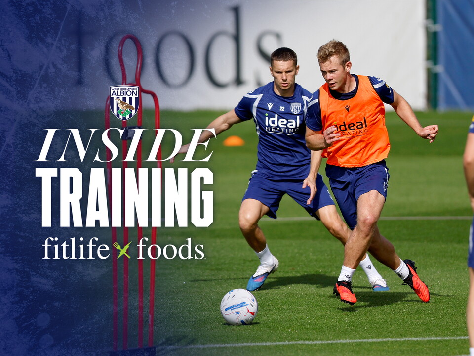 Inside Training graphic with an image of Aune Heggebø on the ball, closely followed by Conor Townsend