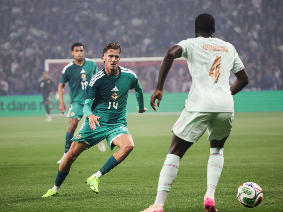 Isaac Price in action against France for Northern Ireland 