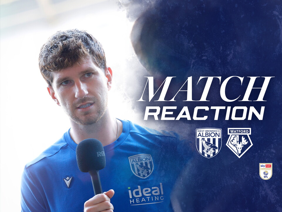 A match reaction graphic for Chris Mepham's WBA TV interview after a win against Watford