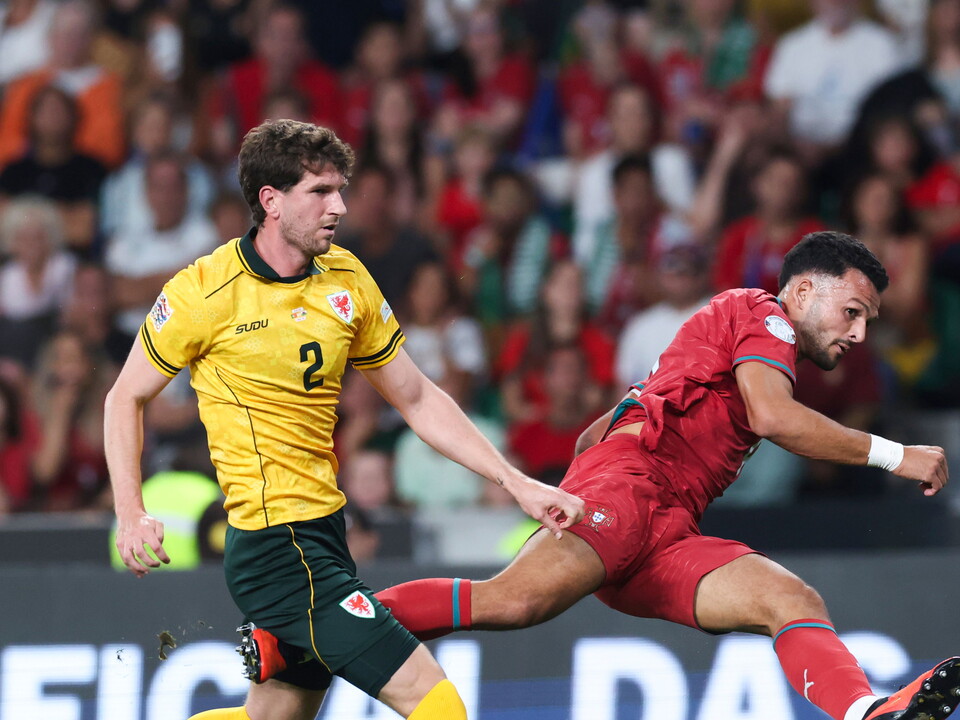 Chris Mepham in action for Wales against Portugal in the UEFA Nations League 
