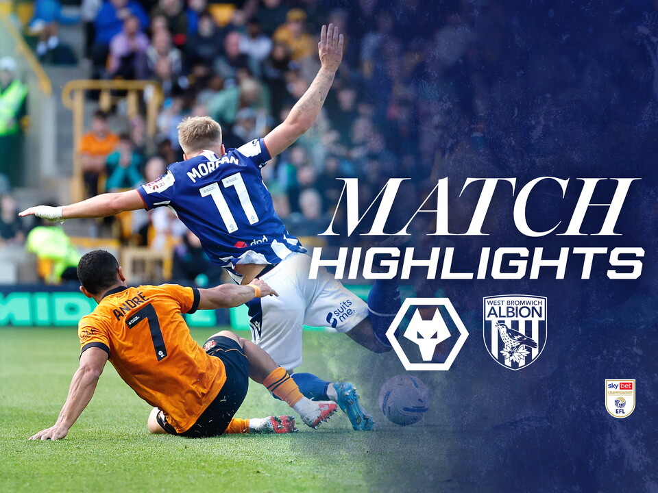 A match highlights graphic showing the badges of Wolves and Albion