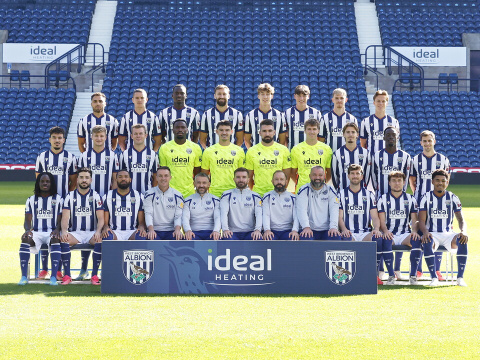 West Bromwich Albion 2026/27 squad photo with all the players in home kit at The Hawthorns