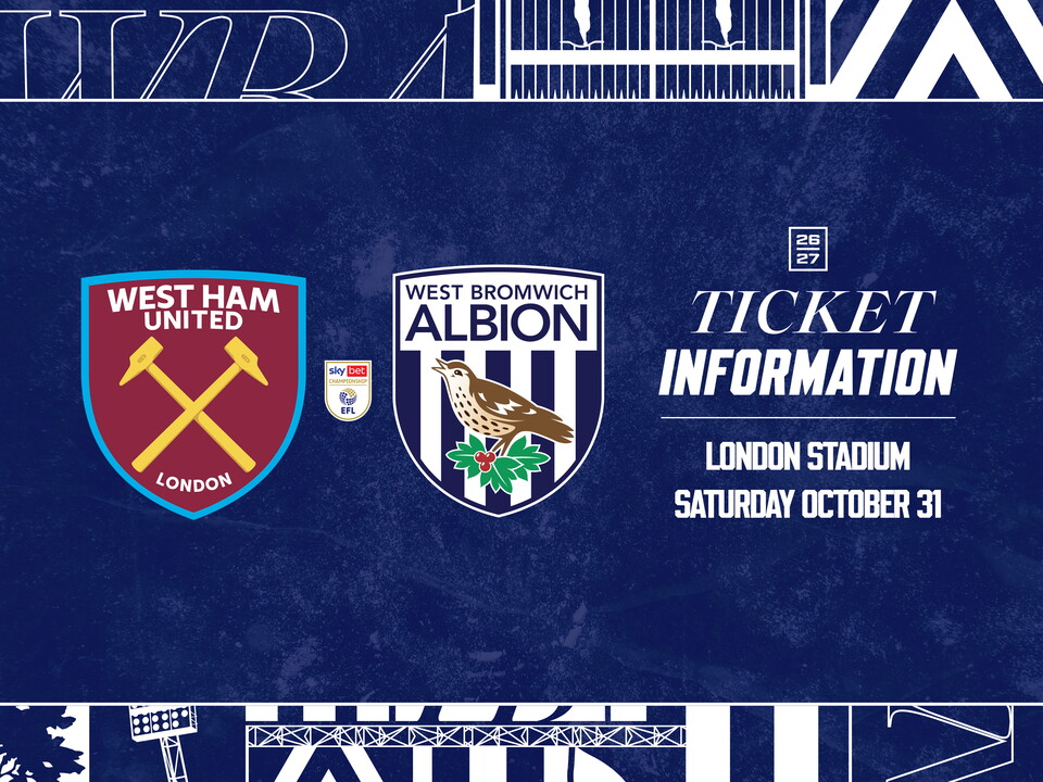 A ticket graphic displaying information for Albion's game against West Ham