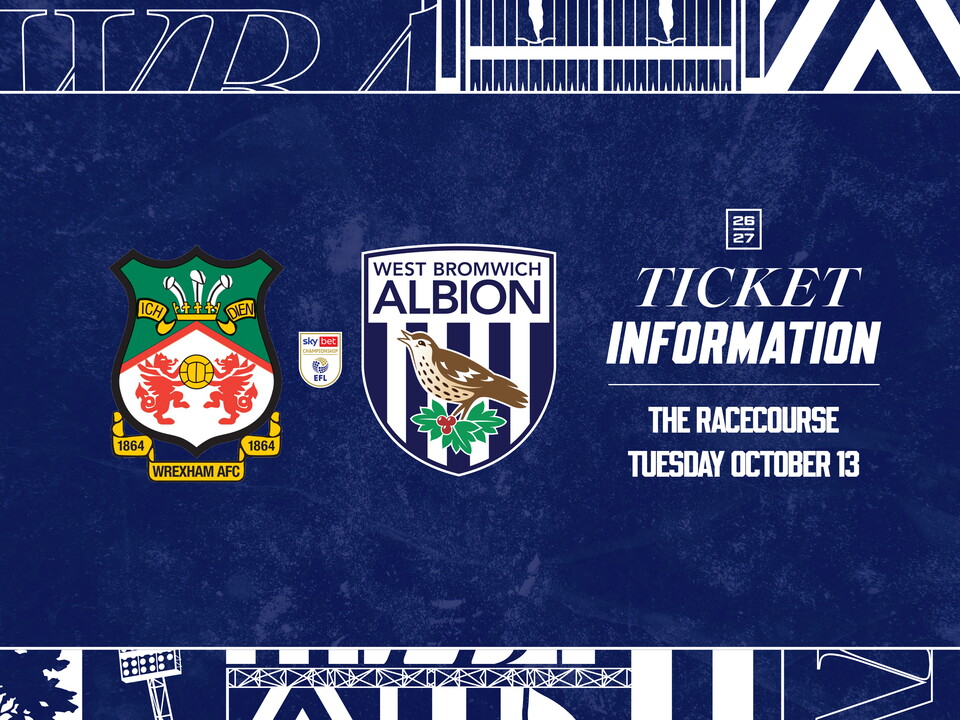 A ticket graphic displaying information for Albion's game against Wrexham