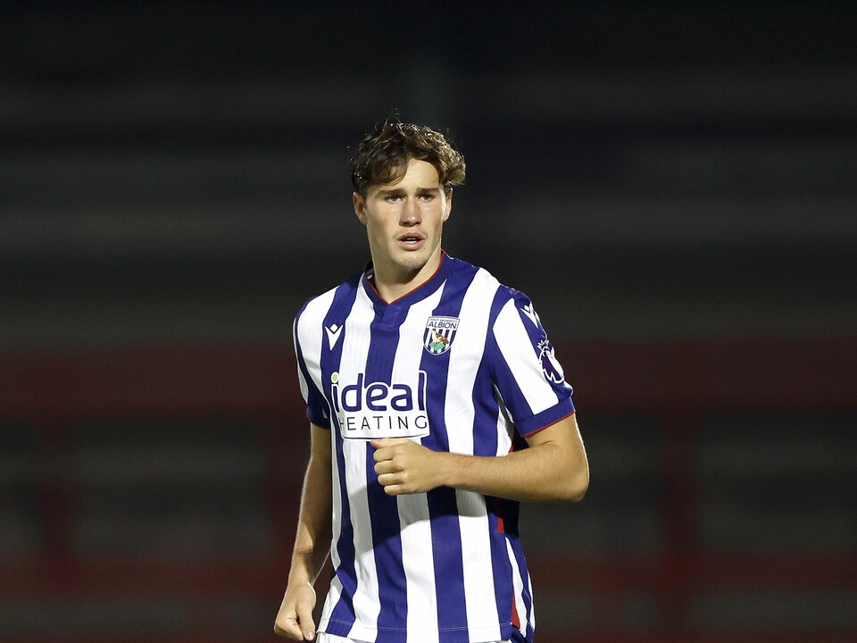 A photo of young Albion defender George Shaw in the 2026/27 home kit