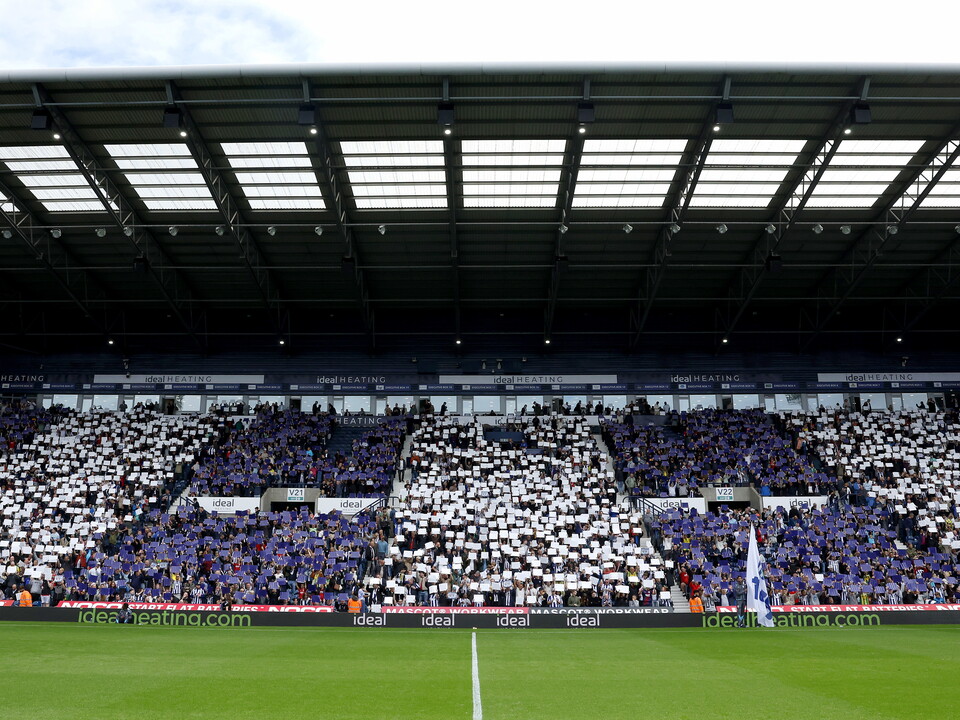 A blue-and-white display by the supporters in the East Stand before a game