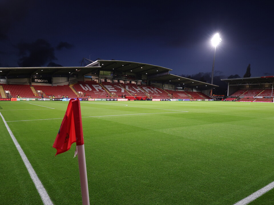 A general view at night time of Wrexham's Racecourse Ground