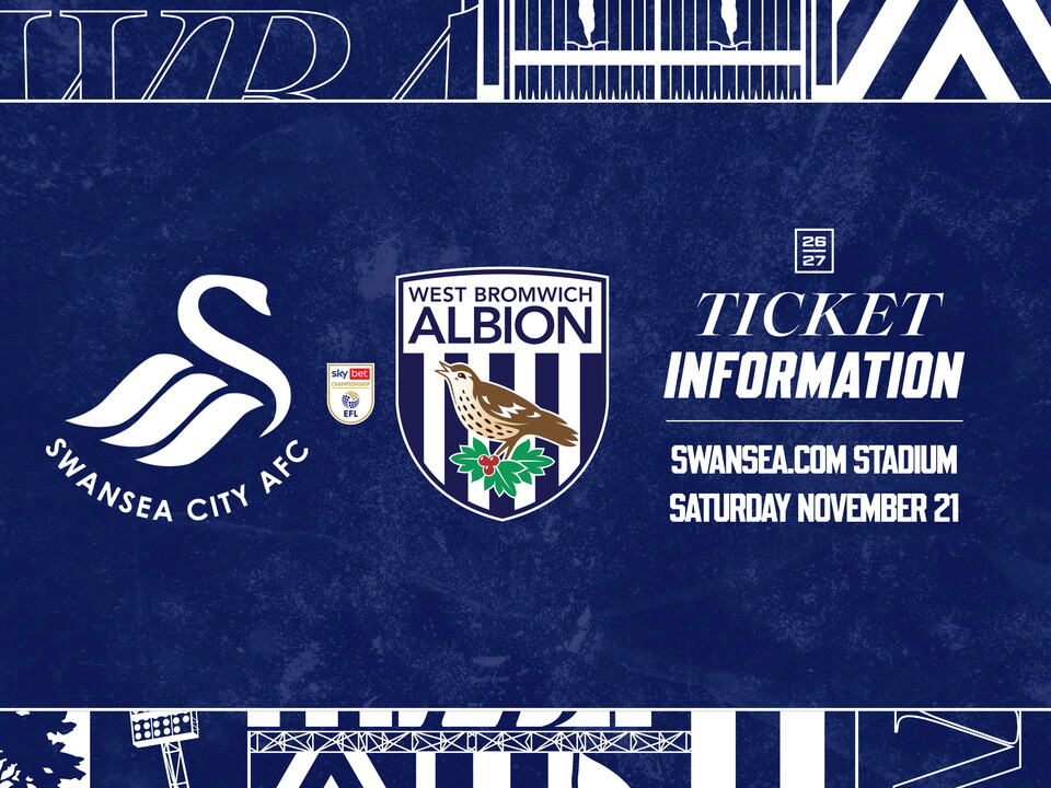 A ticket graphic for Albion's Sky Bet Championship trip to Swansea