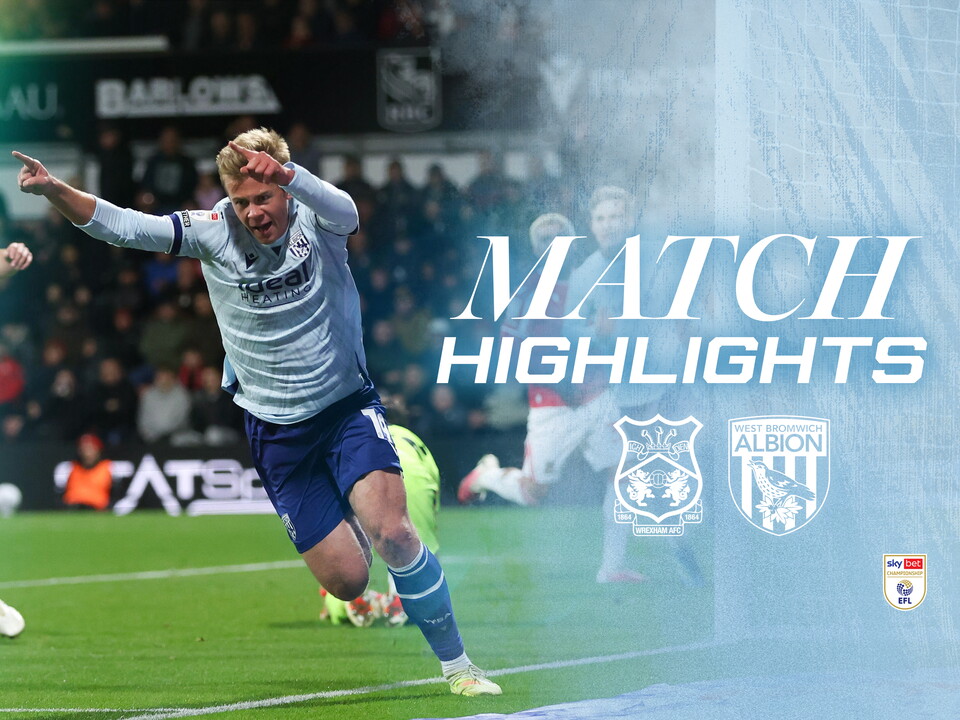 Wrexham match highlights graphic with an image of Aune Heggebø celebrating his goal 