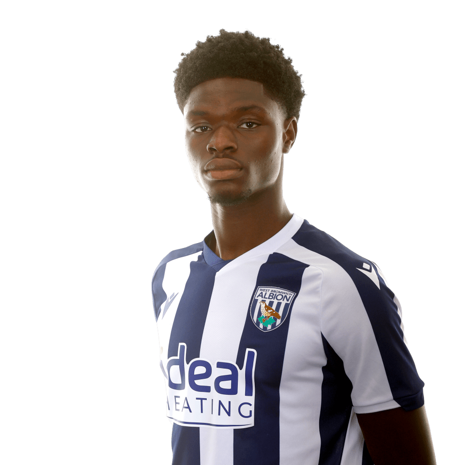 A photo of Albion U18 defender Abdul Abudu in the 2025/26 home kit