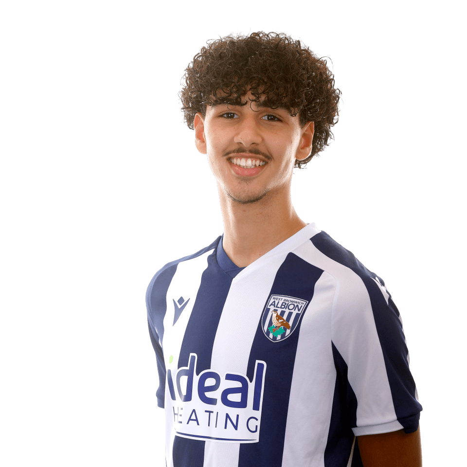 A photo of Albion U18 defender Adam Letlat in the 2025/26 home kit