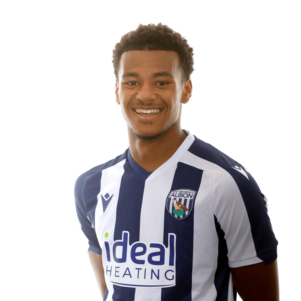 A photo of Albion U18 forward Adam Okorodudu in the 2025/26 home kit