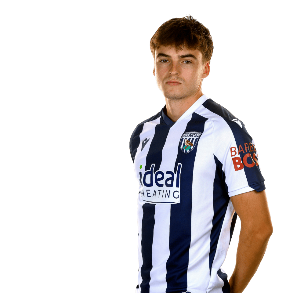 A photo of Albion U21 defender Alex Williams in the 2025/26 home kit
