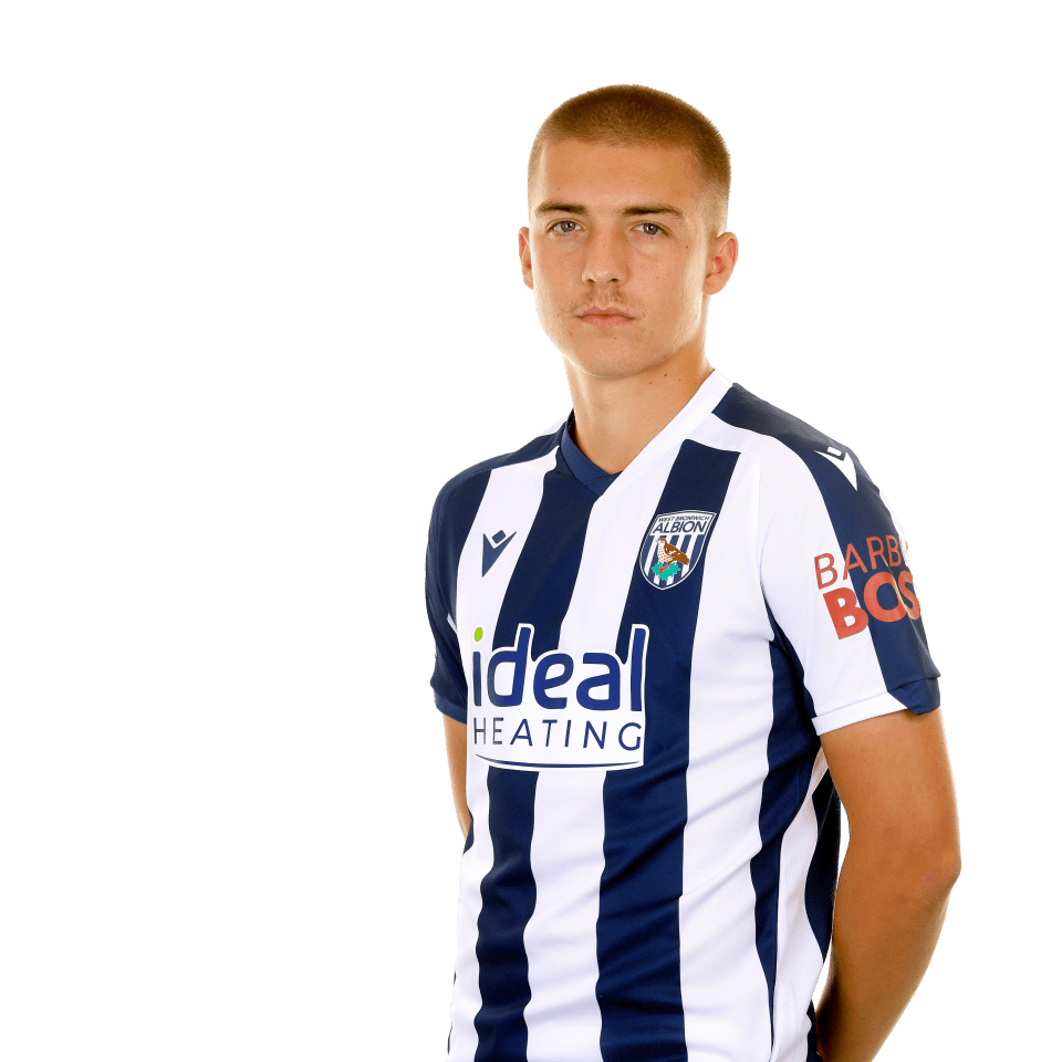 A photo of Albion defender Alfie Gilchrist in the 2025/26 home kit