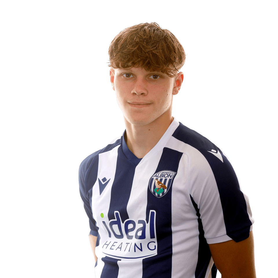 A photo of Albion U18 defender Alfie Round in the 2025/26 home kit