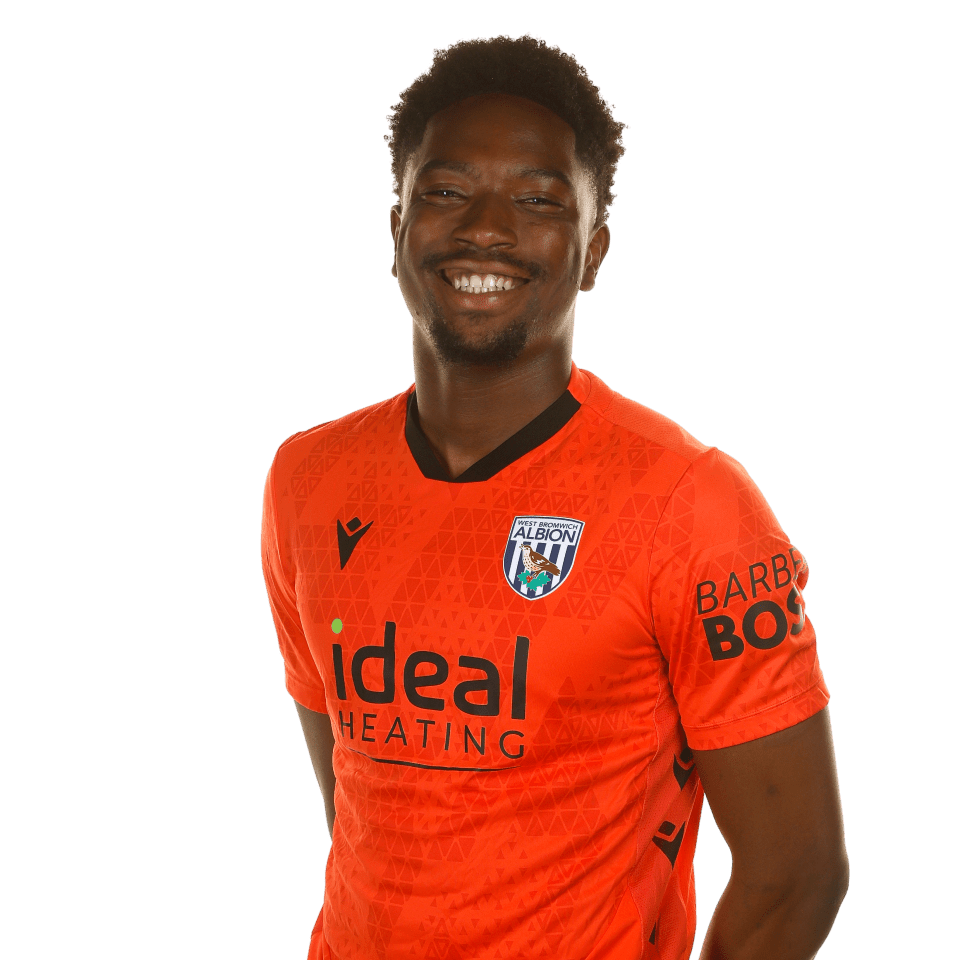 A photo of Albion U21 goalkeeper Ben Cisse in the 2025/26 orange keeper kit