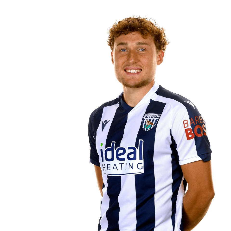 A photo of Albion defender Callum Styles in the 2025/26 home kit