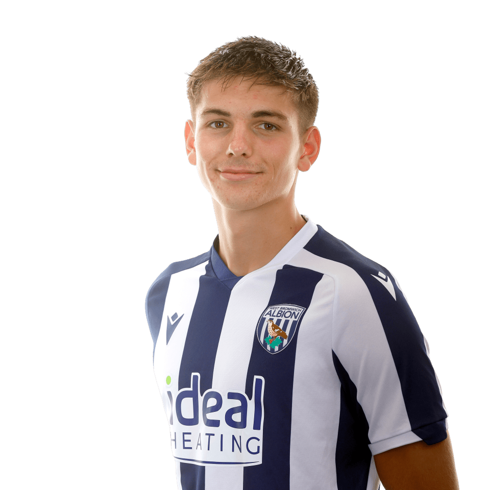 A photo of Albion U18 midfielder Shane Gompe in the 2025/26 home kit