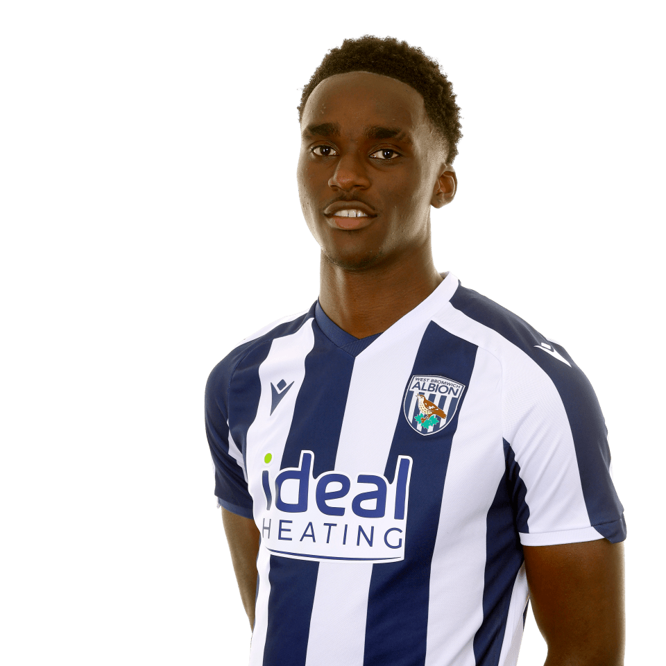 A photo of Albion U21 forward Dan Chimeziri in the 2025/26 home kit