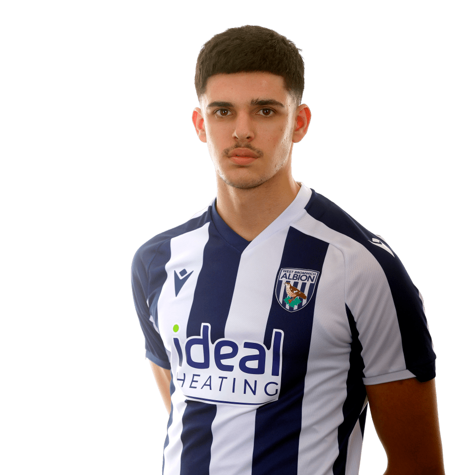 A photo of Albion U18 midfielder Danyal Iqbal in the 2025/26 home kit