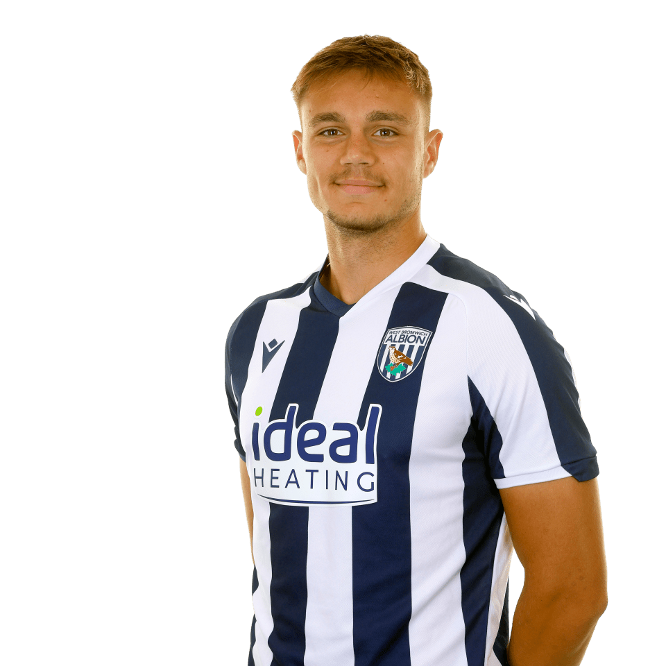 A photo of Albion U21 defender Evan Humphries in the 2025/26 home kit