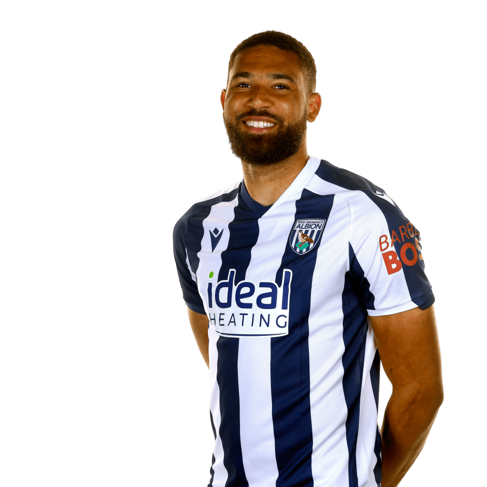 A photo of Albion defender George Campbell in the 2025/26 home kit