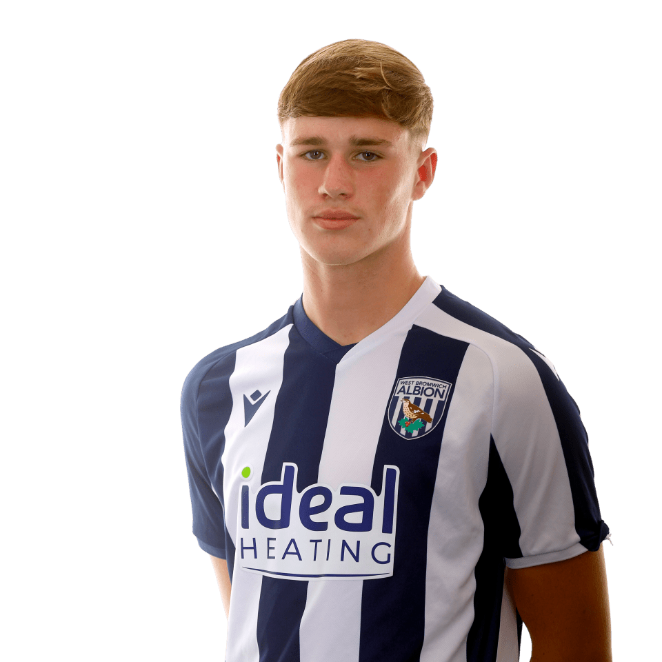 A photo of Albion U18 defender George Shaw in the 2025/26 home kit