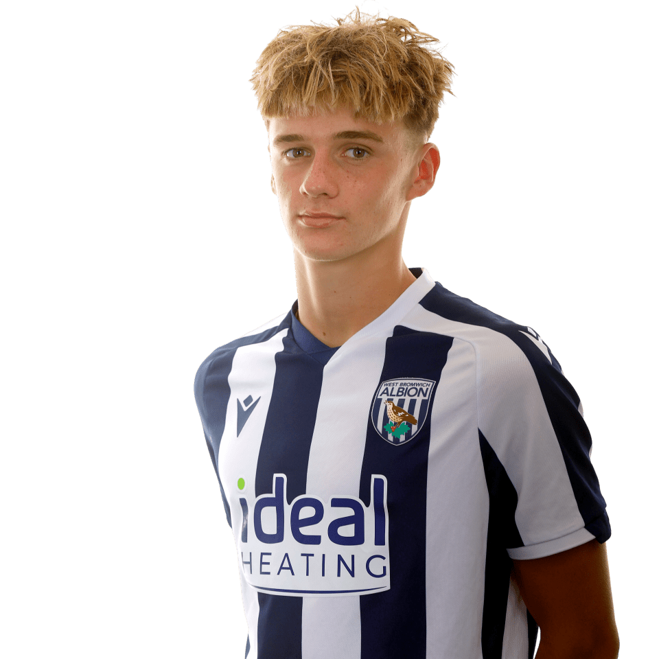 A photo of Albion U18 attacker Harry French in the 2025/26 home kit