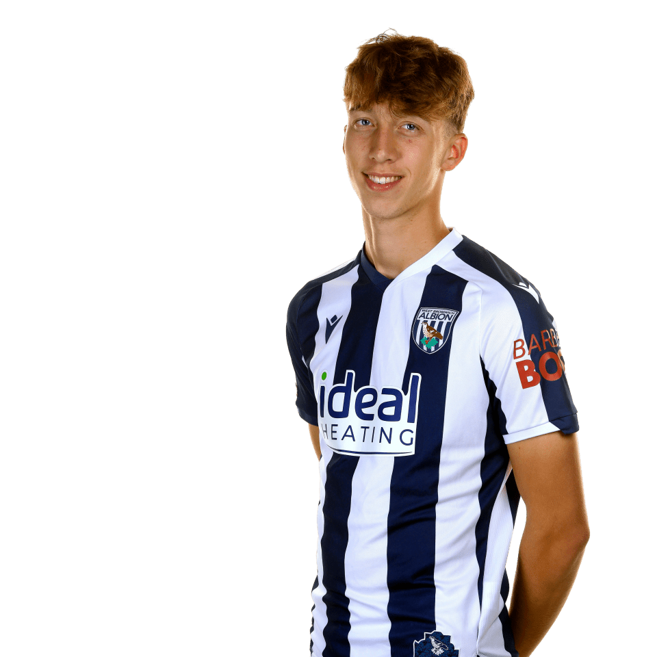 A photo of Albion midfielder Harry Whitwell in the 2025/26 home kit