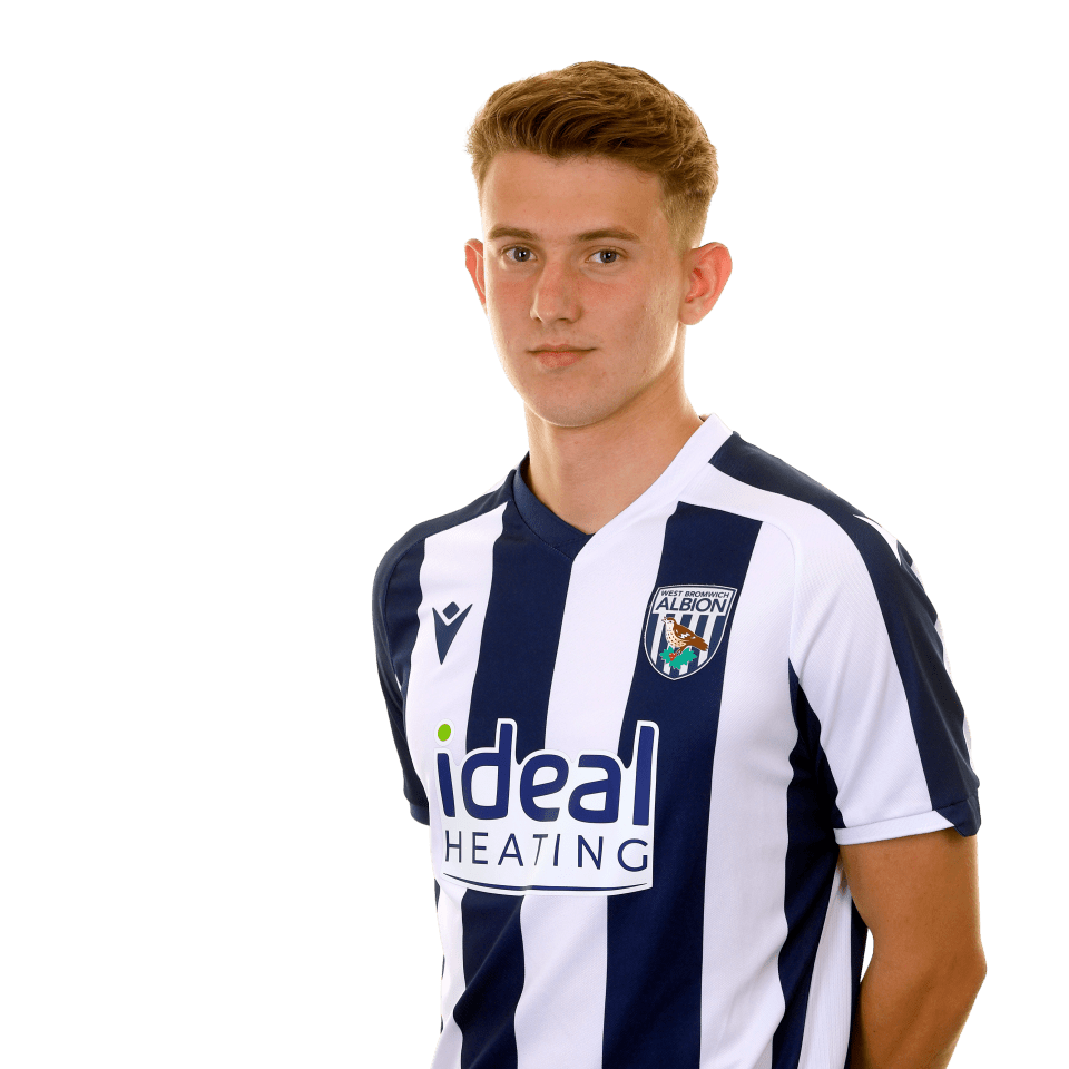 A photo of Albion U21 attacker Jack Bray in the 2025/26 home kit