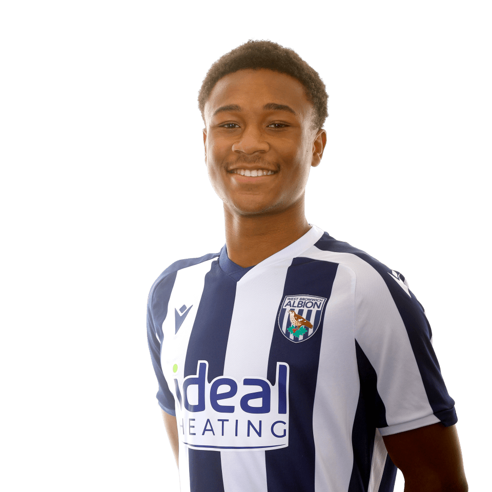 A photo of Albion U18 forward Jaiden Francis-Caesar in the 2025/26 home kit