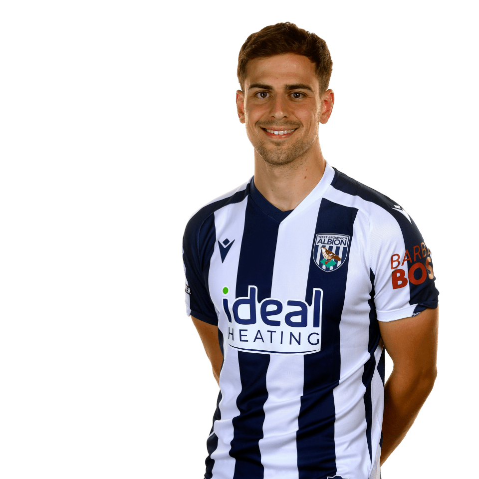 A photo of Albion midfielder Jayson Molumby in the 2025/26 home kit