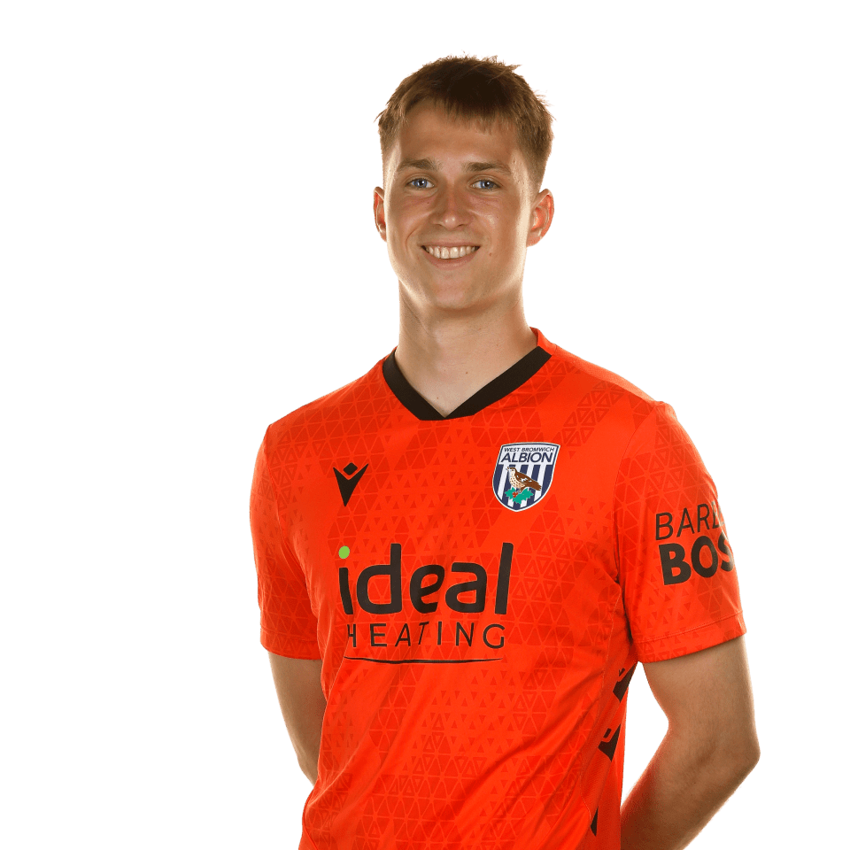 A photo of Albion U21 goalkeeper Joe Wallis in the 2025/26 orange keeper kit