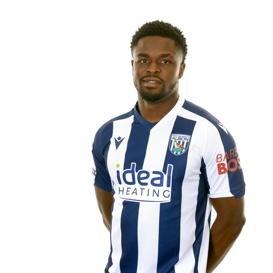 A photo of Albion forward Josh Maja in the 2025/26 home kit