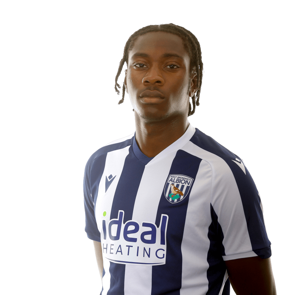 A photo of Albion U18 attacker Justin Seven-Seven in the 2025/26 home kit