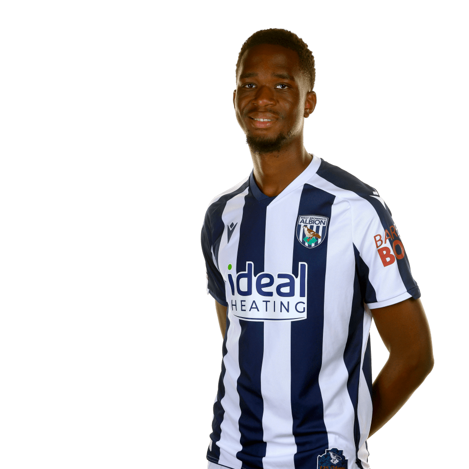 A photo of Albion U21 midfielder Kevin Mfuamba in the 2025/26 home kit