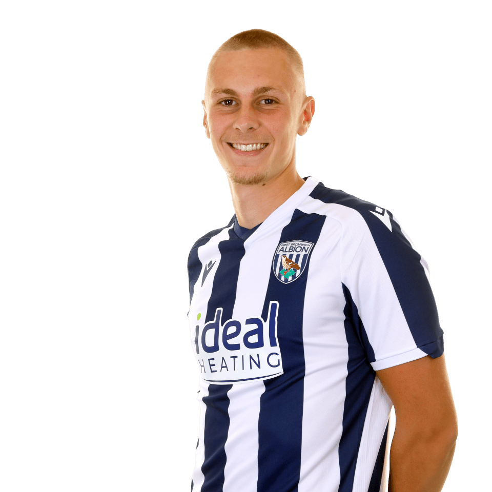 A photo of Albion U21 forward Layton Love in the 2025/26 home kit