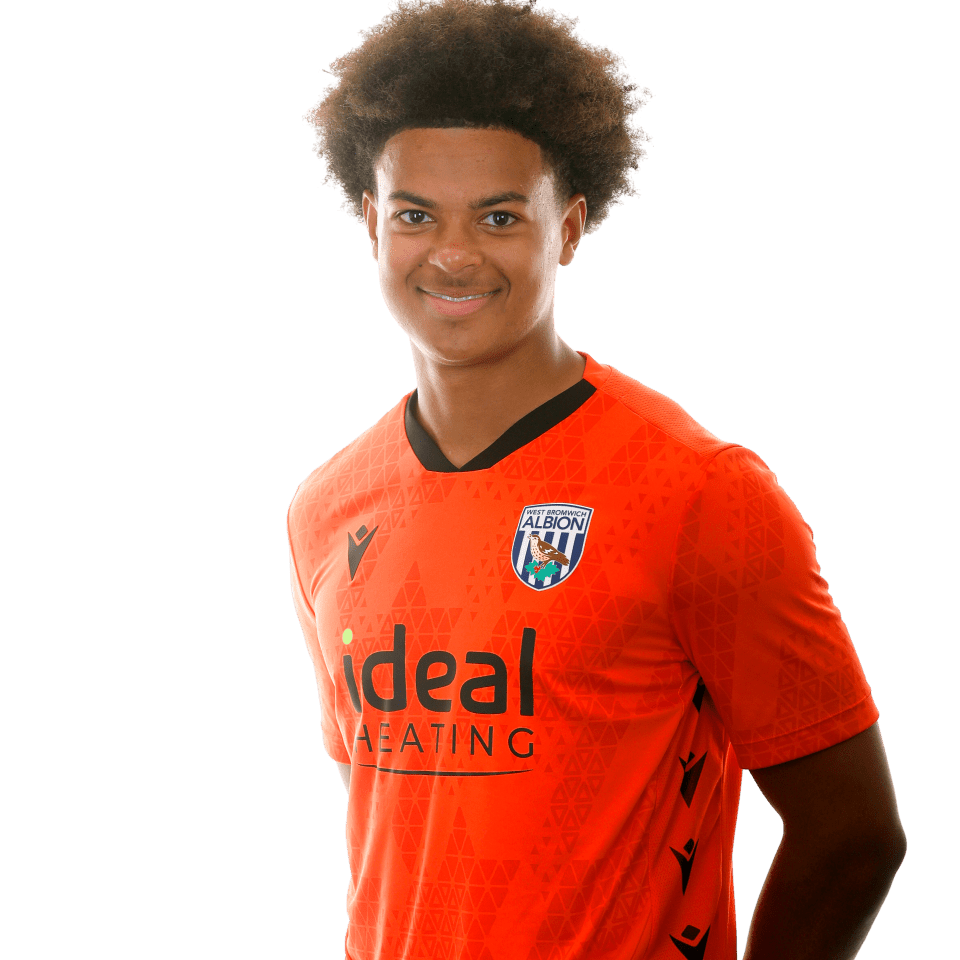 A photo of Albion U18 goalkeeper Maxwell Moses in the 2025/26 orange home keeper kit