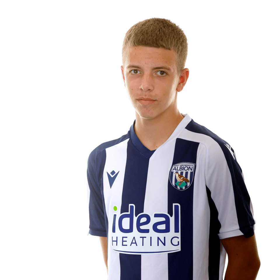 A photo of Albion U18 midfielder Reece Bastafield in the 2025/26 home kit