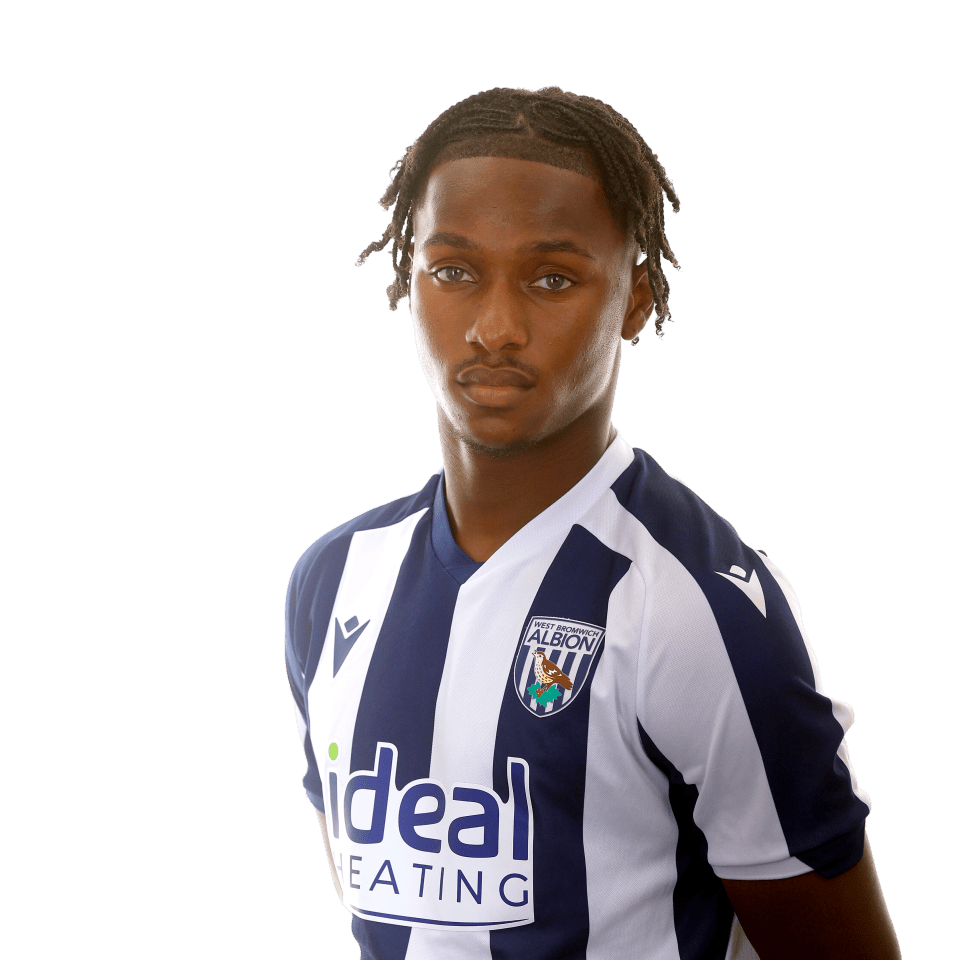 A photo of Albion U18 attacker Remar McNeil in the 2025/26 home kit