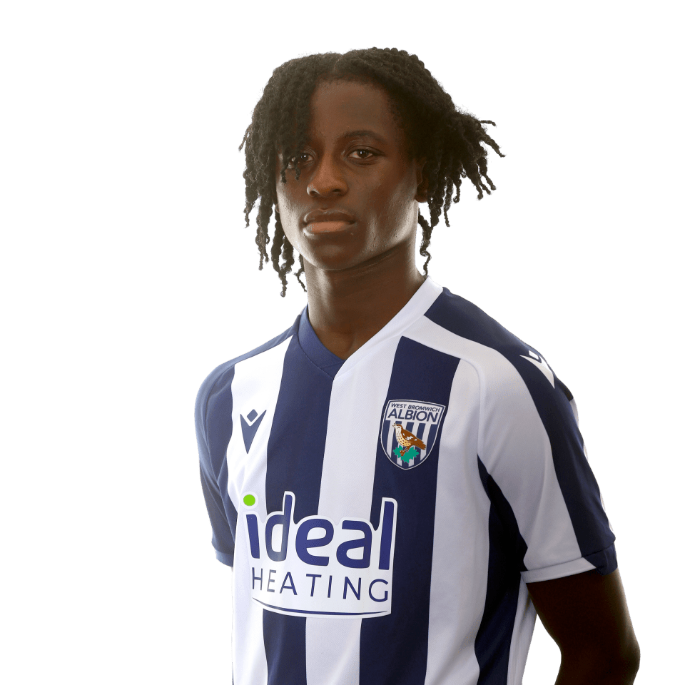 A photo of Albion U18 midfielder Shane Gompe in the 2025/26 home kit