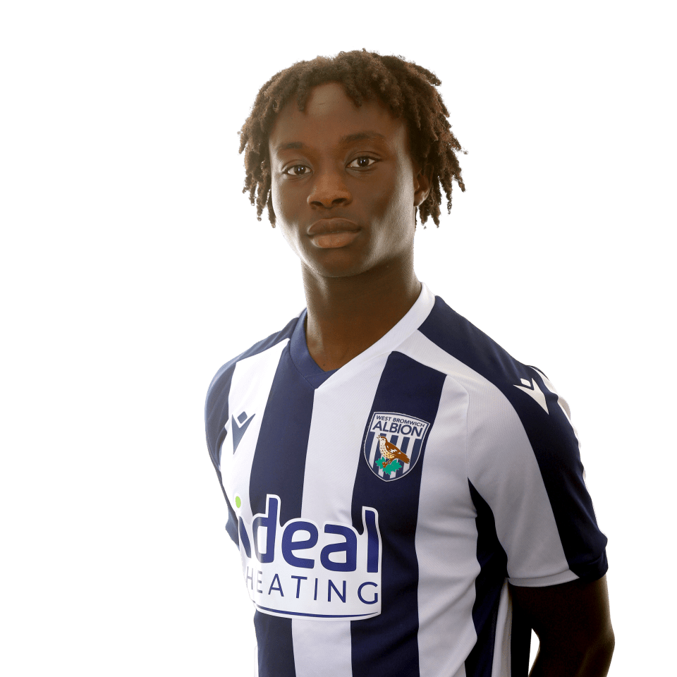 A photo of Albion U18 midfielder Umar Sankoh in the 2025/26 home kit